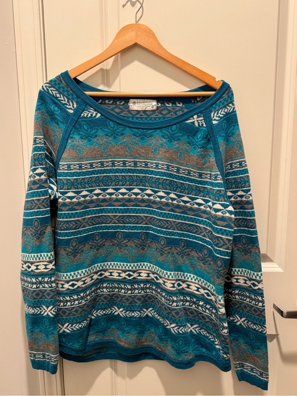 Aventura Merino Wool Cotton Geometric Sweater Teal XL